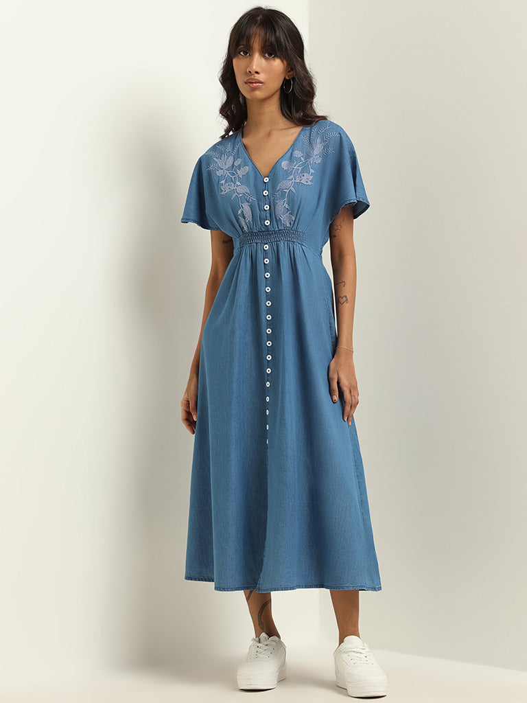 Bombay Paisley Blue Smocked Waist Dress