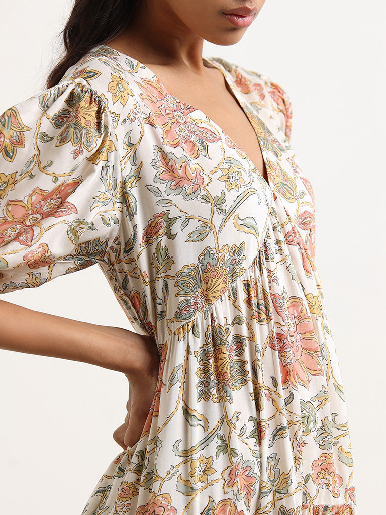 Bombay Paisley Off-White Floral Cotton Dress