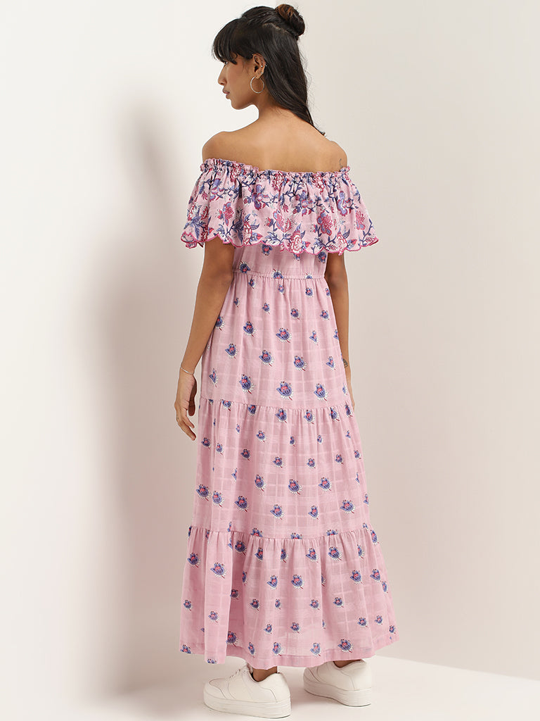 Bombay Paisley Lilac Off-Shoulder Maxi Dress