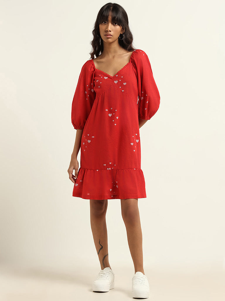 Bombay Paisley Red Cotton A-Line Dress