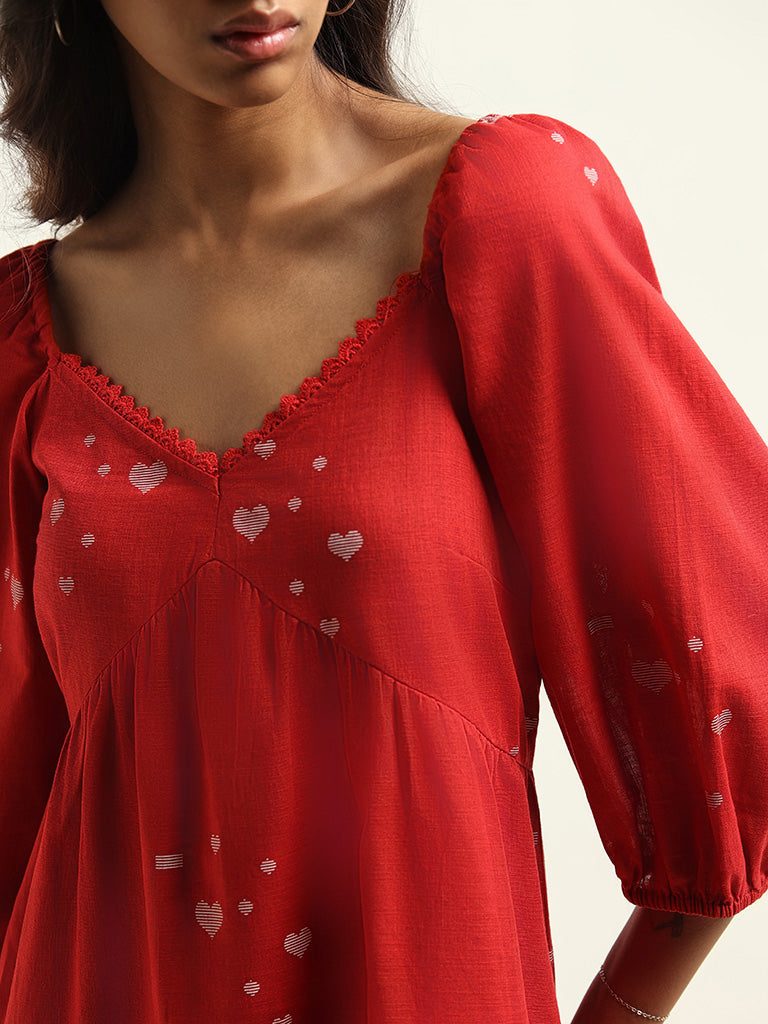 Bombay Paisley Red Cotton A-Line Dress