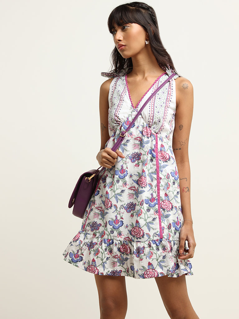 Bombay Paisley White Printed Cotton A-Line Dress