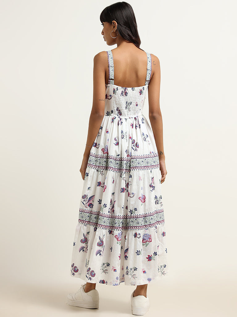 Bombay Paisley White Cotton Tiered Maxi Dress