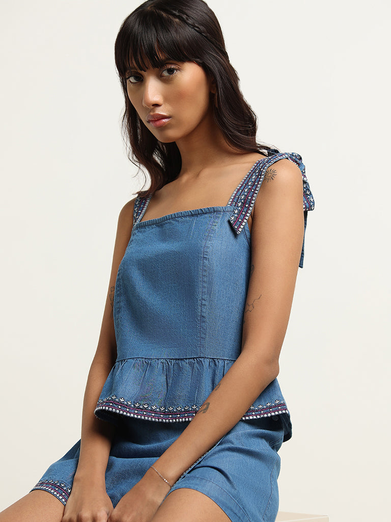 Bombay Paisley Blue Peplum Top