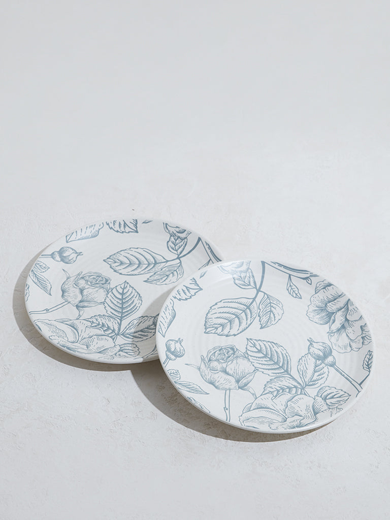 Westside Home Blue Rose Design Dinner Plate (Set of 2)