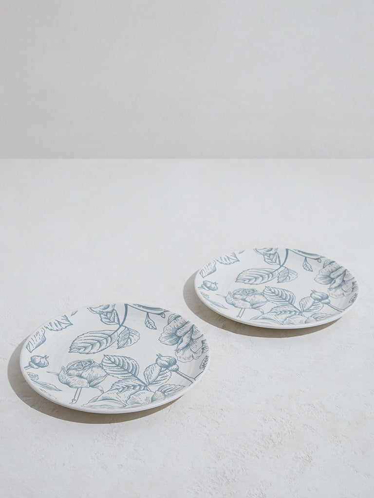 Westside Home Blue Rose Design Melamine Side Plate (Set of 2)