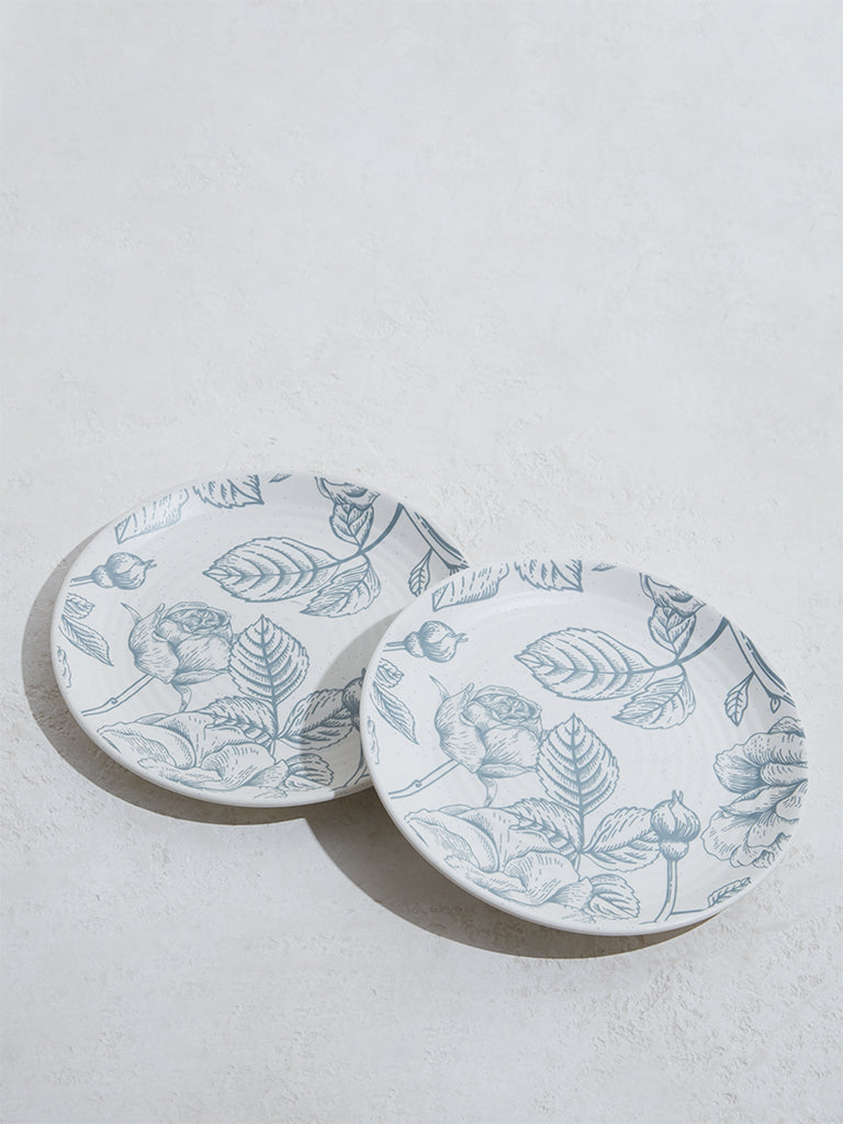 Westside Home Blue Rose Design Melamine Side Plate (Set of 2)