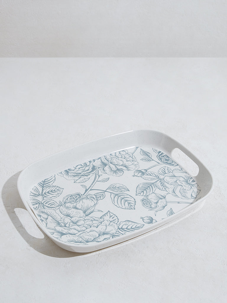 Westside Home Blue Rose Design Melamine Tray