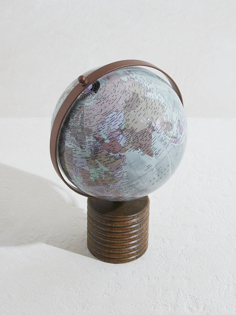 Westside Home Blue Wooden Decorative Globe Accent