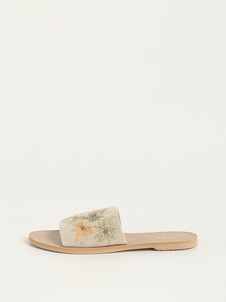 LUNA BLU Beige Tropical-Inspired Slides