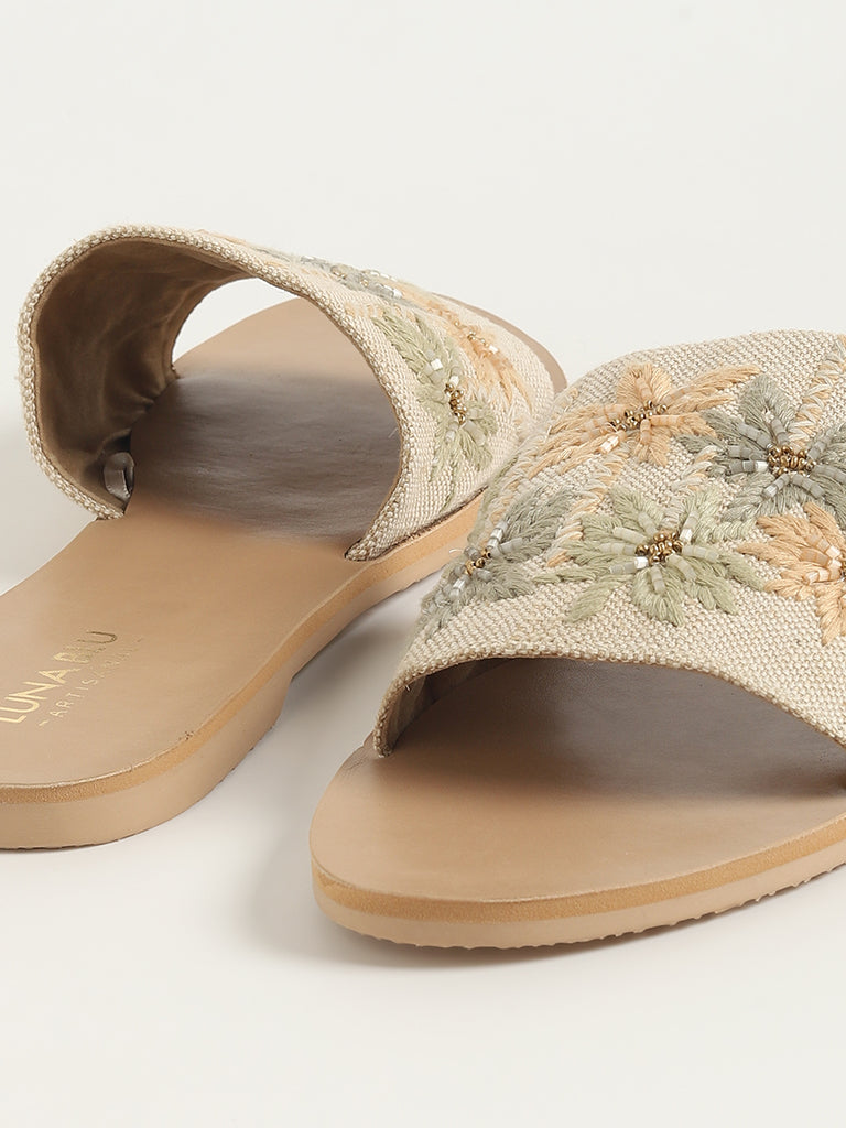 LUNA BLU Beige Tropical-Inspired Slides