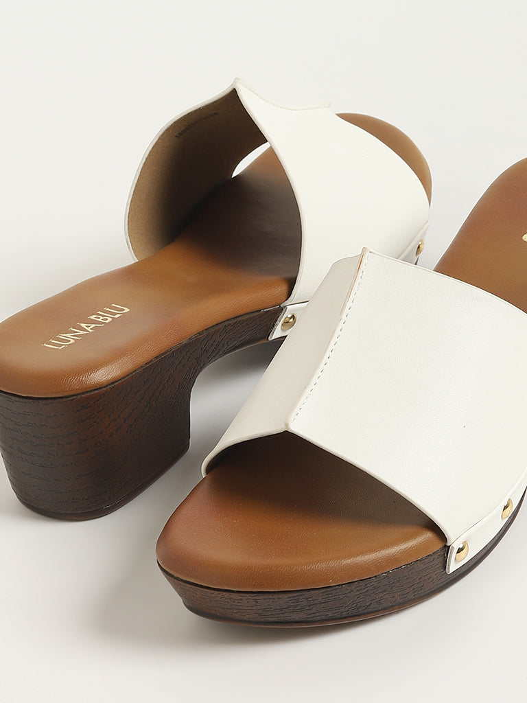 LUNA BLU White Block Heel Sandals