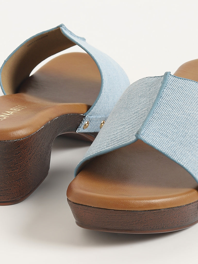 LUNA BLU Blue Slip-On Heel Sandals