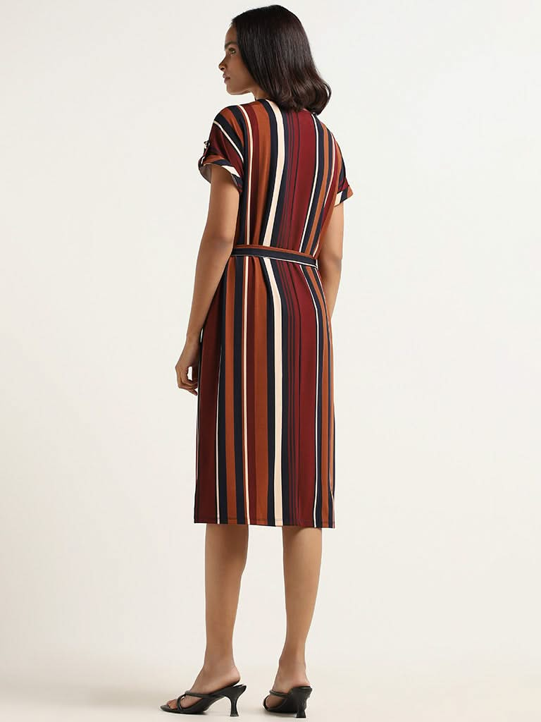 Wardrobe Multicolor Striped Cotton Blend Dress with Belt