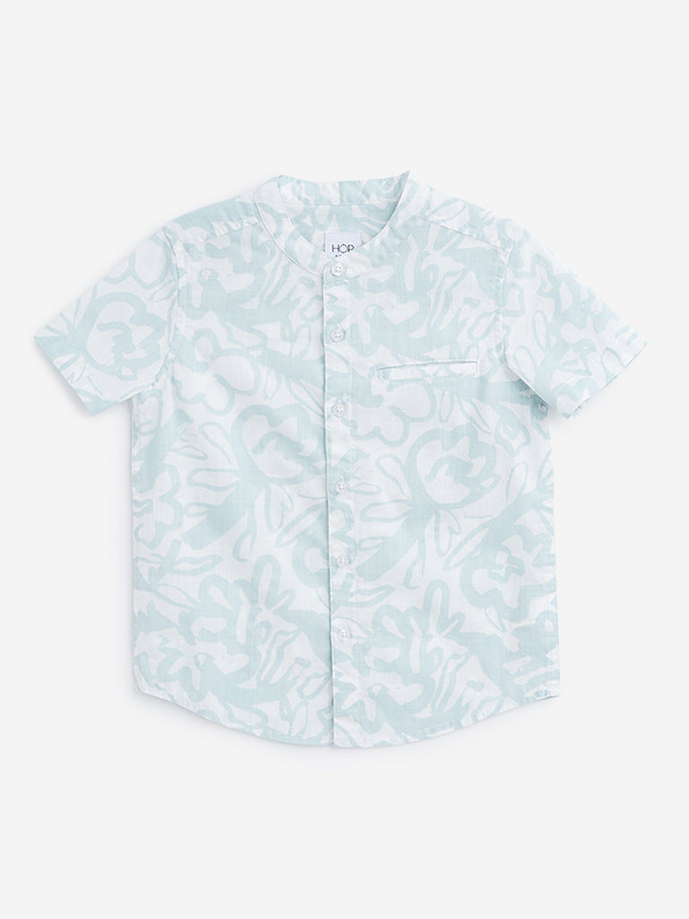 HOP Kids Light Teal Abstract Printed Shirt