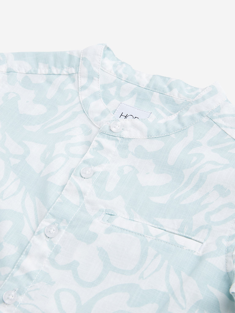 HOP Kids Light Teal Abstract Printed Shirt