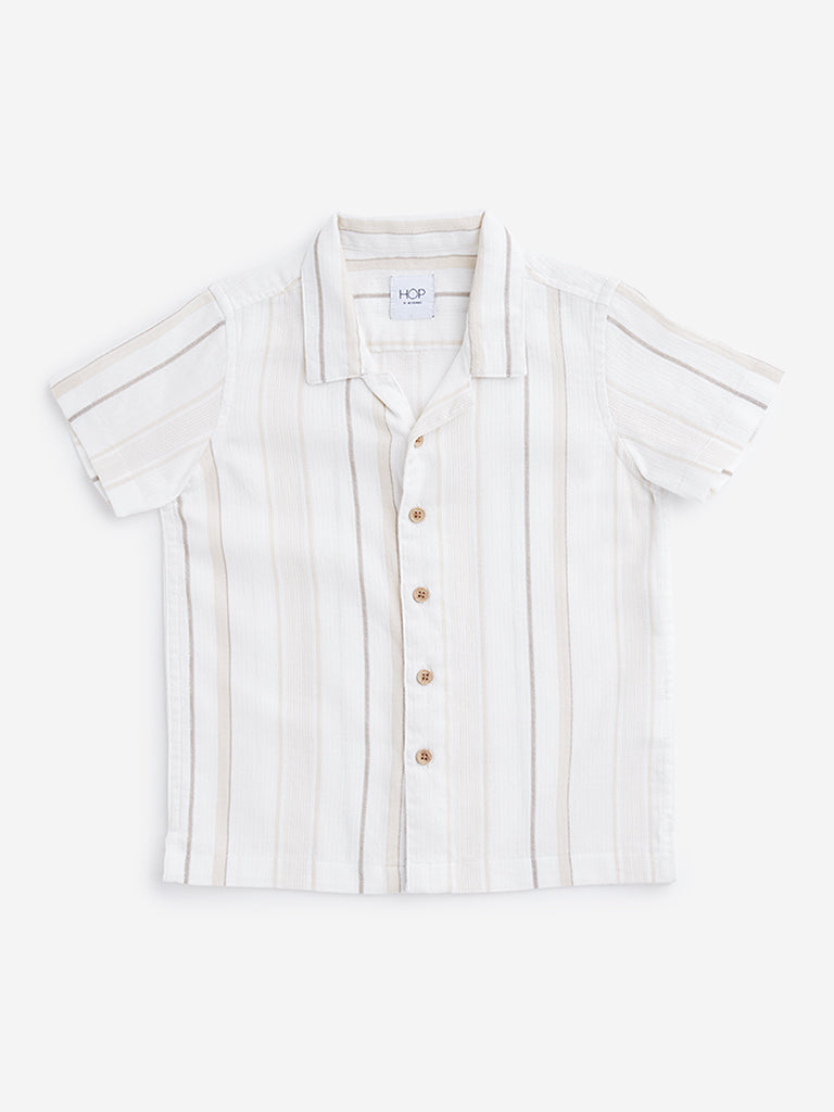 HOP Kids Beige Stripe Printed Shirt