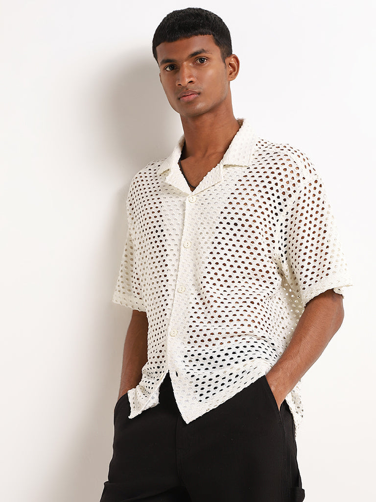 Nuon Off-White Mesh Relaxed Fit Shirt