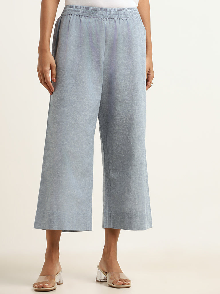 Zuba Blue Cotton Culotte Pants