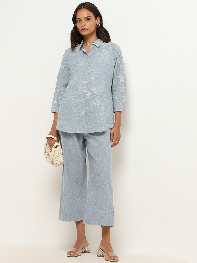 Zuba Blue Cotton Culotte Pants