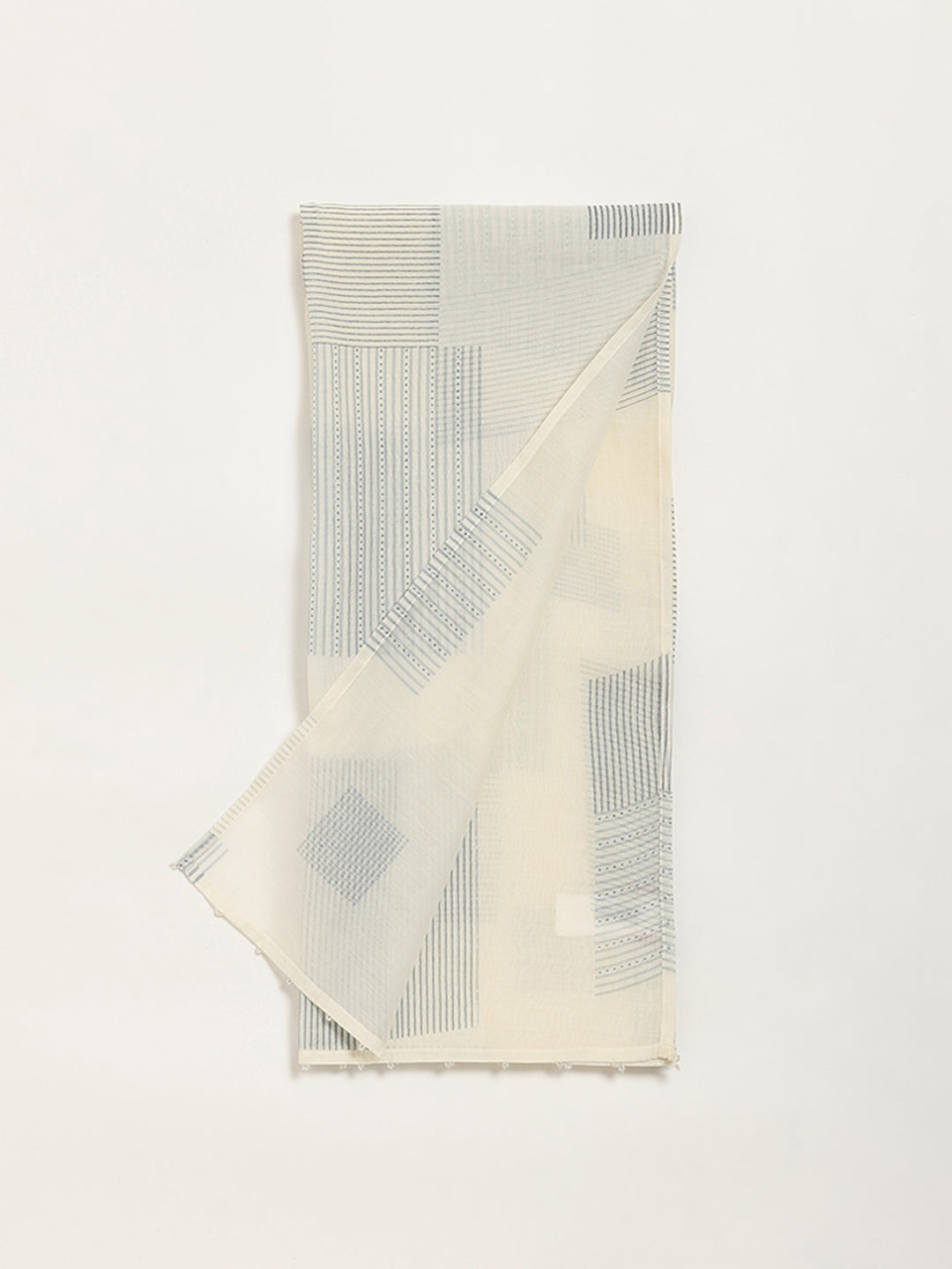 Zuba Off-White Printed Cotton Blend Stole