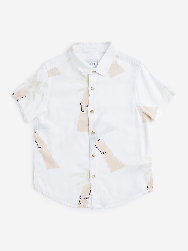 HOP Kids Off-White Tropical Printed Shirt