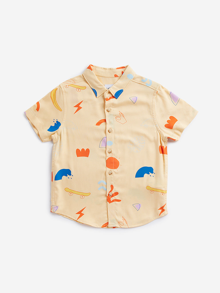 HOP Kids Mustard Printed Shirt