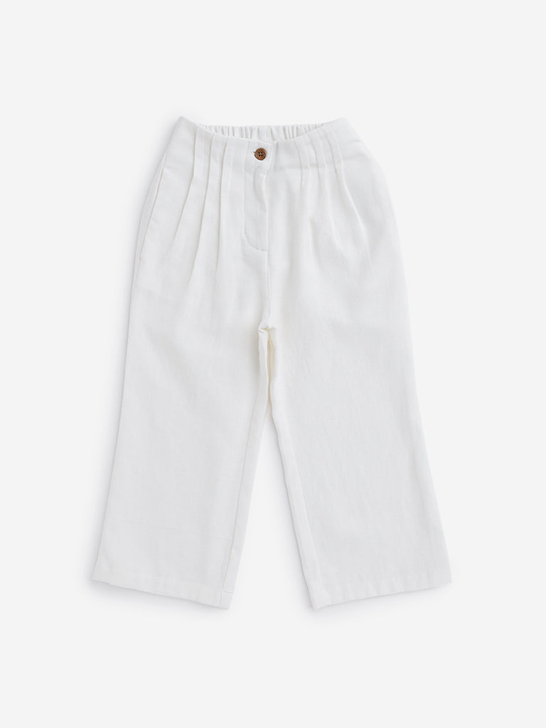 HOP Kids Off-White Pleated Wide-Leg Pants