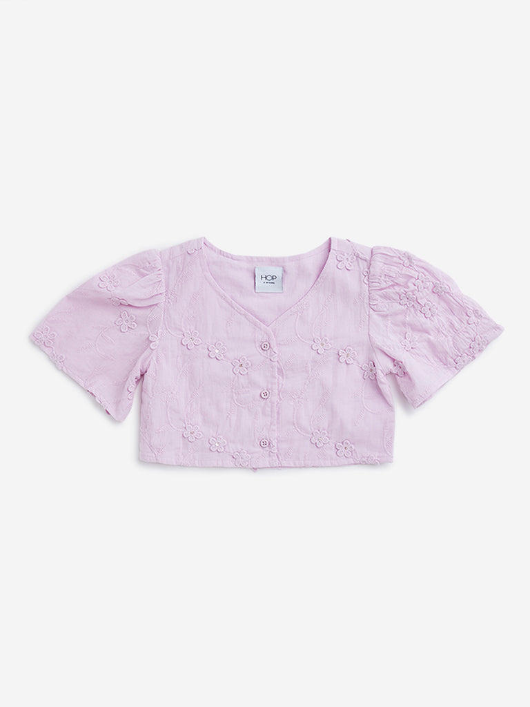 HOP Kids Lilac Floral Embroidered Top