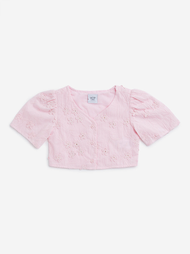 HOP Kids Pink Floral Embroidered Top