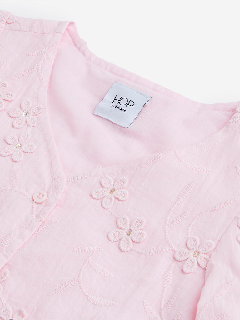 HOP Kids Pink Floral Embroidered Top