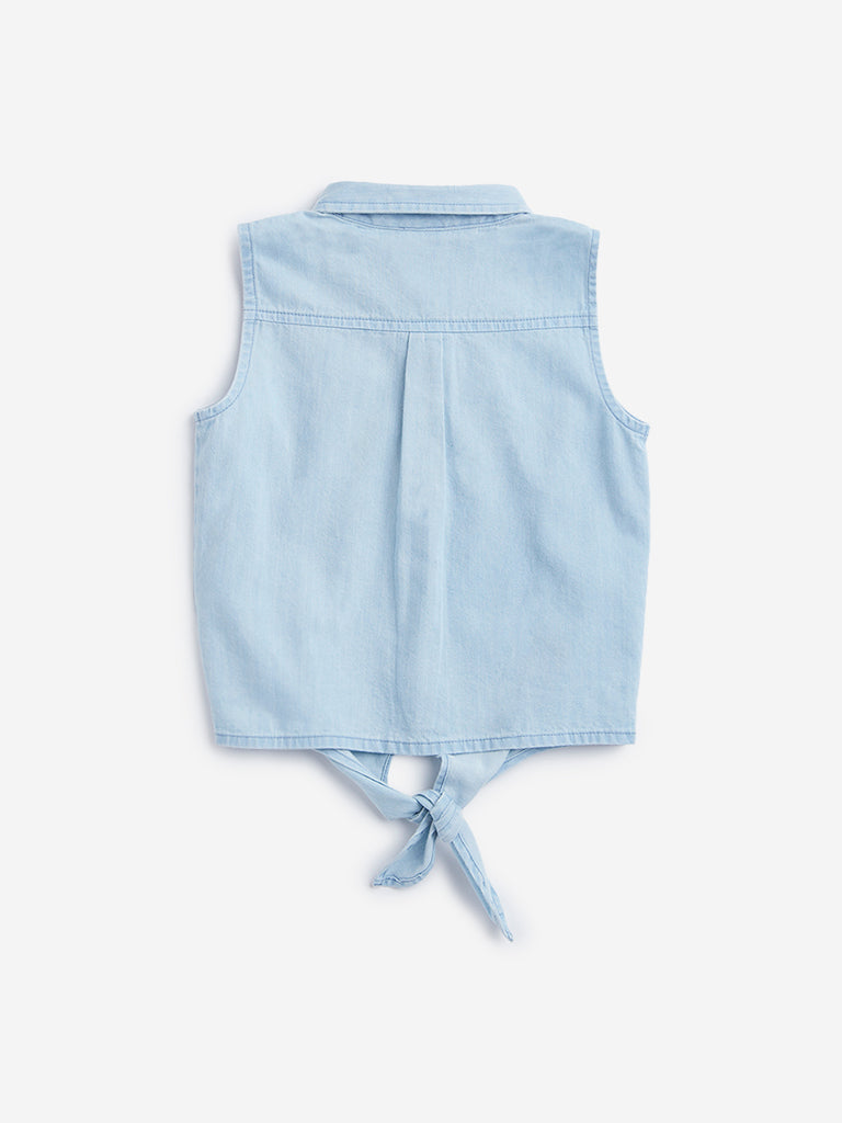 HOP Kids Blue Tie-Up Detailed Chambray Shirt