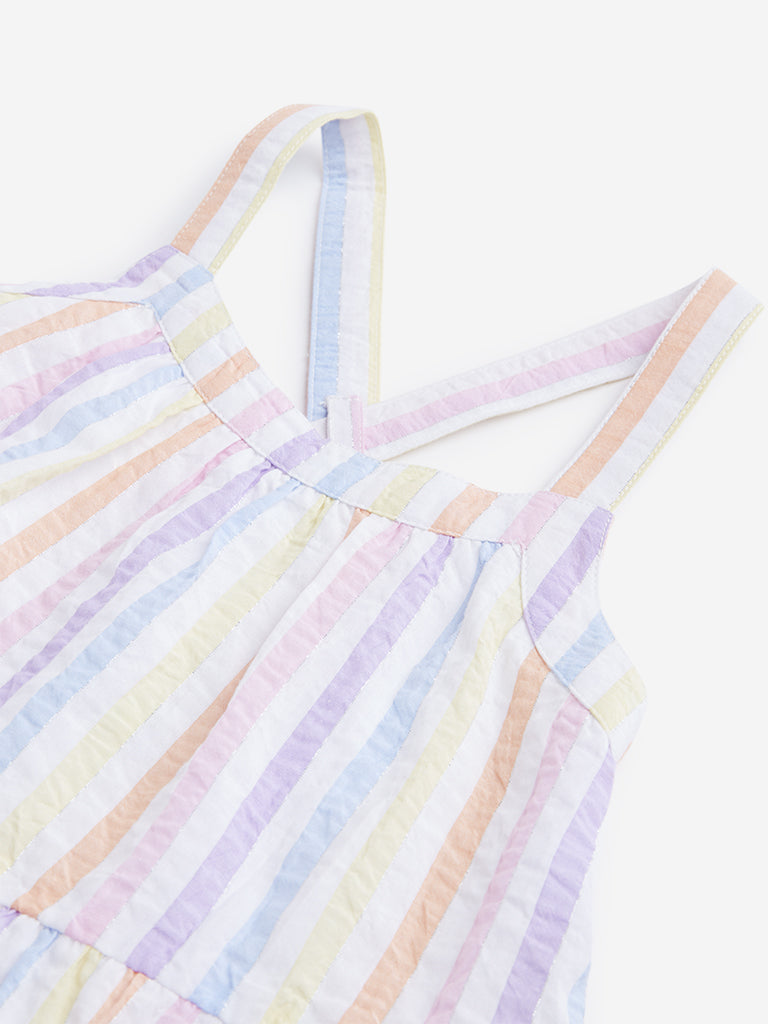 HOP Kids Multicolor Stripe Printed Tiered Dress