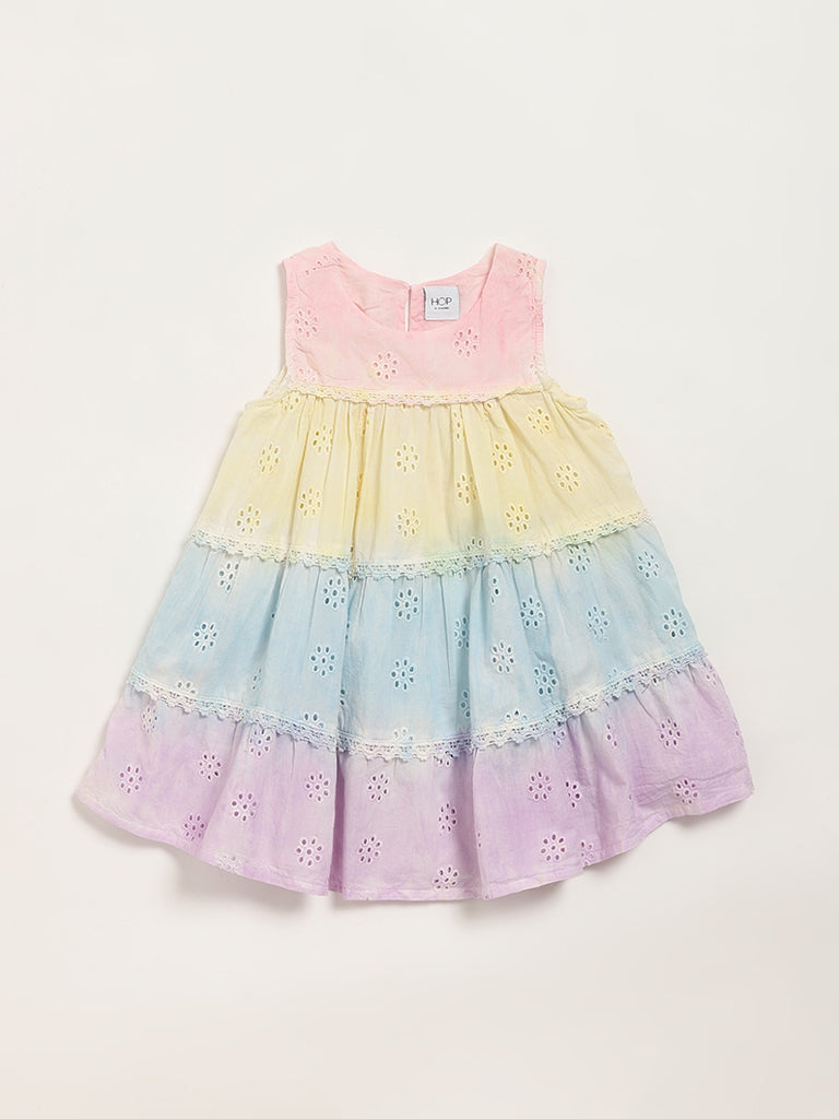 HOP Kids Multicolor Eyelet Detail Tiered Dress