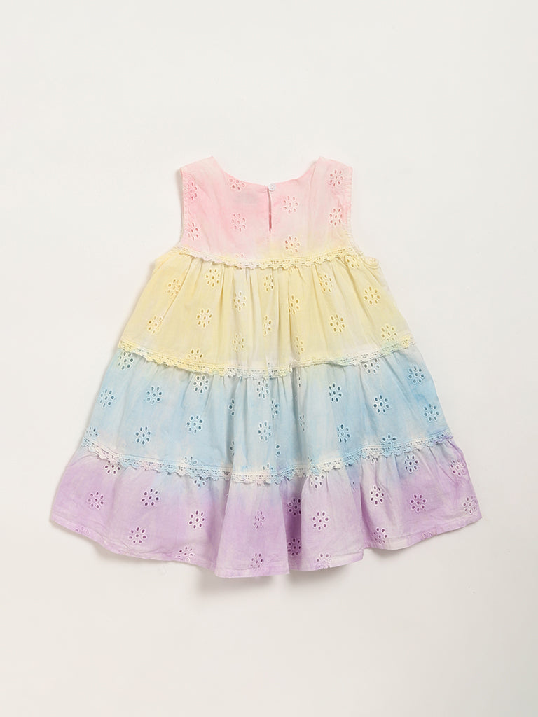 HOP Kids Multicolor Eyelet Detail Tiered Dress