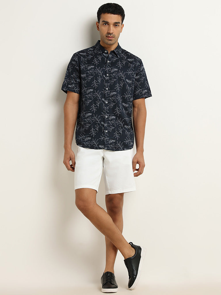 Ascot Navy Botanical Print Relaxed Fit Shirt