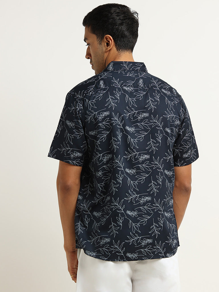 Ascot Navy Botanical Print Relaxed Fit Shirt