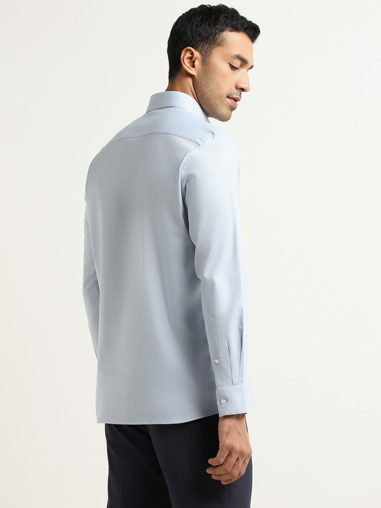 WES Formals Blue Cotton Blend Slim-Fit Shirt