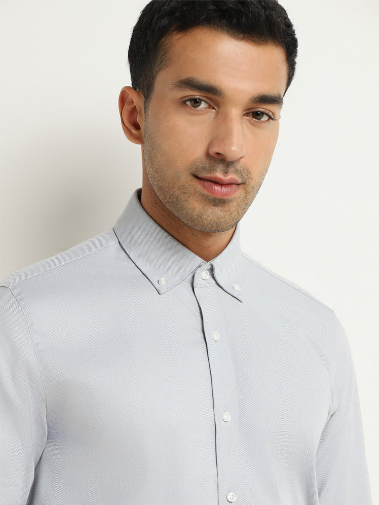 WES Formals Grey Cotton Slim Fit Shirt