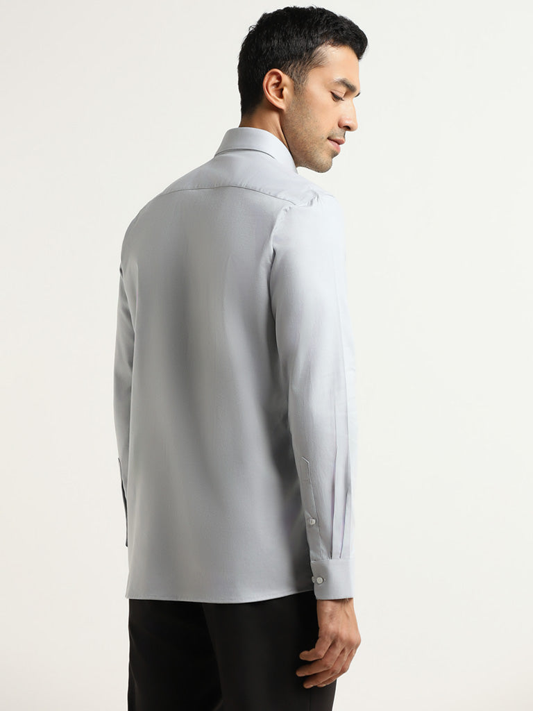 WES Formals Grey Cotton Slim Fit Shirt