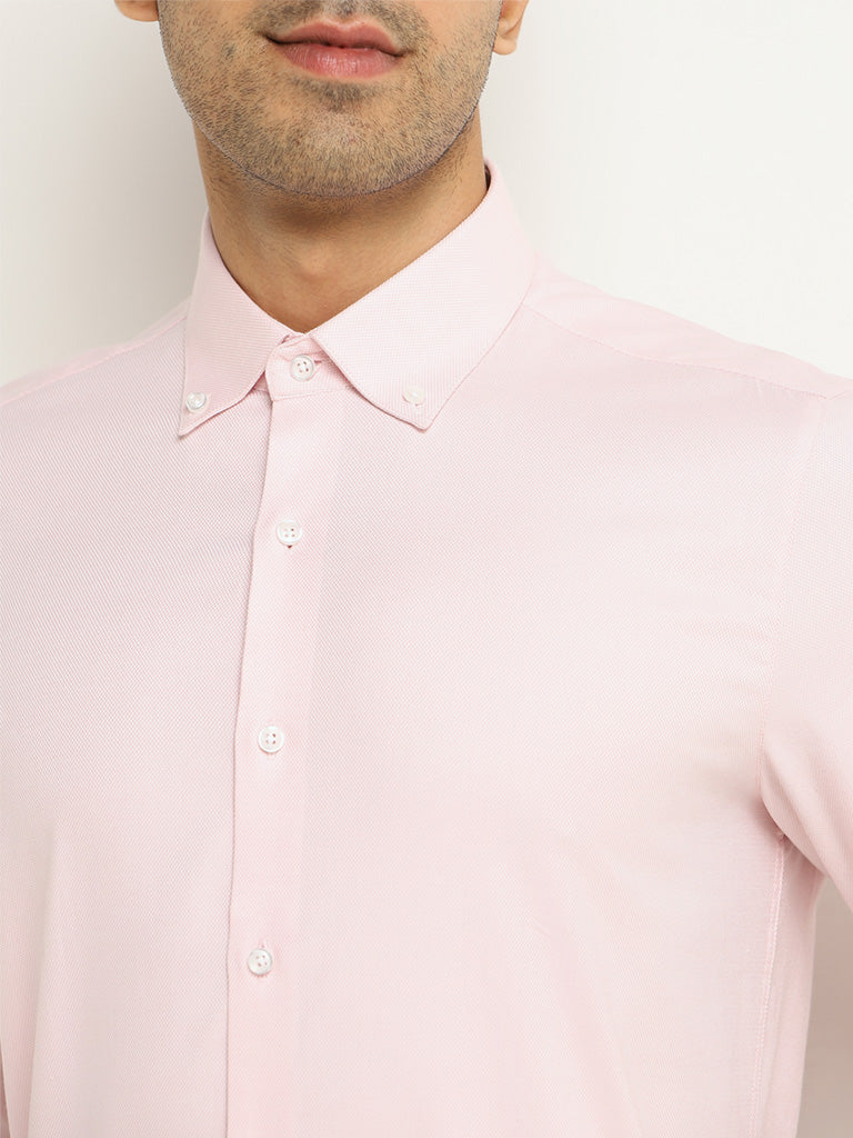 WES Formals Pink Cotton Blend Slim-Fit Shirt