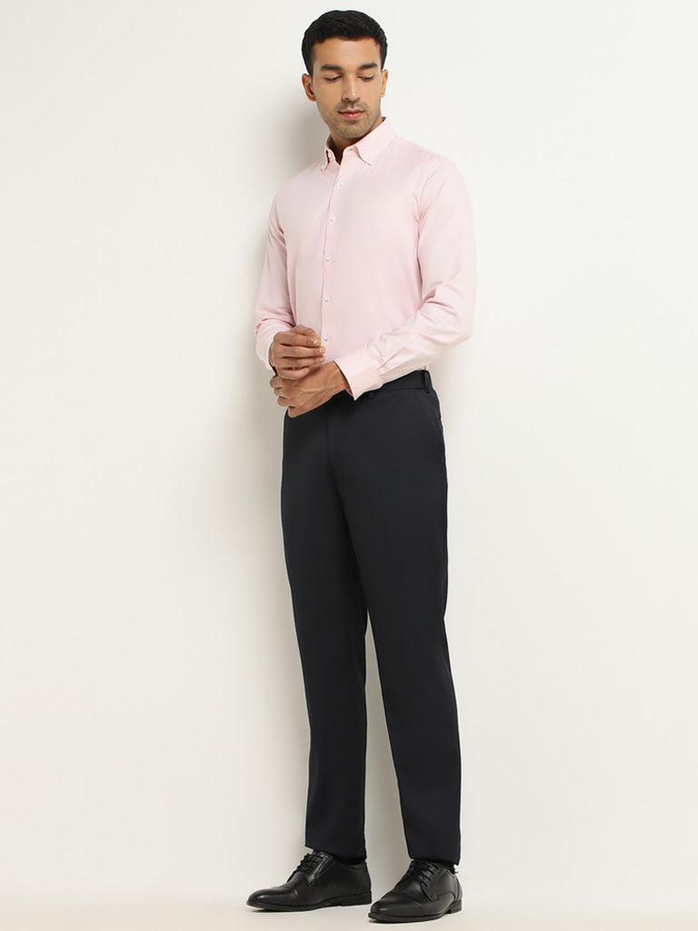 WES Formals Pink Cotton Blend Slim-Fit Shirt