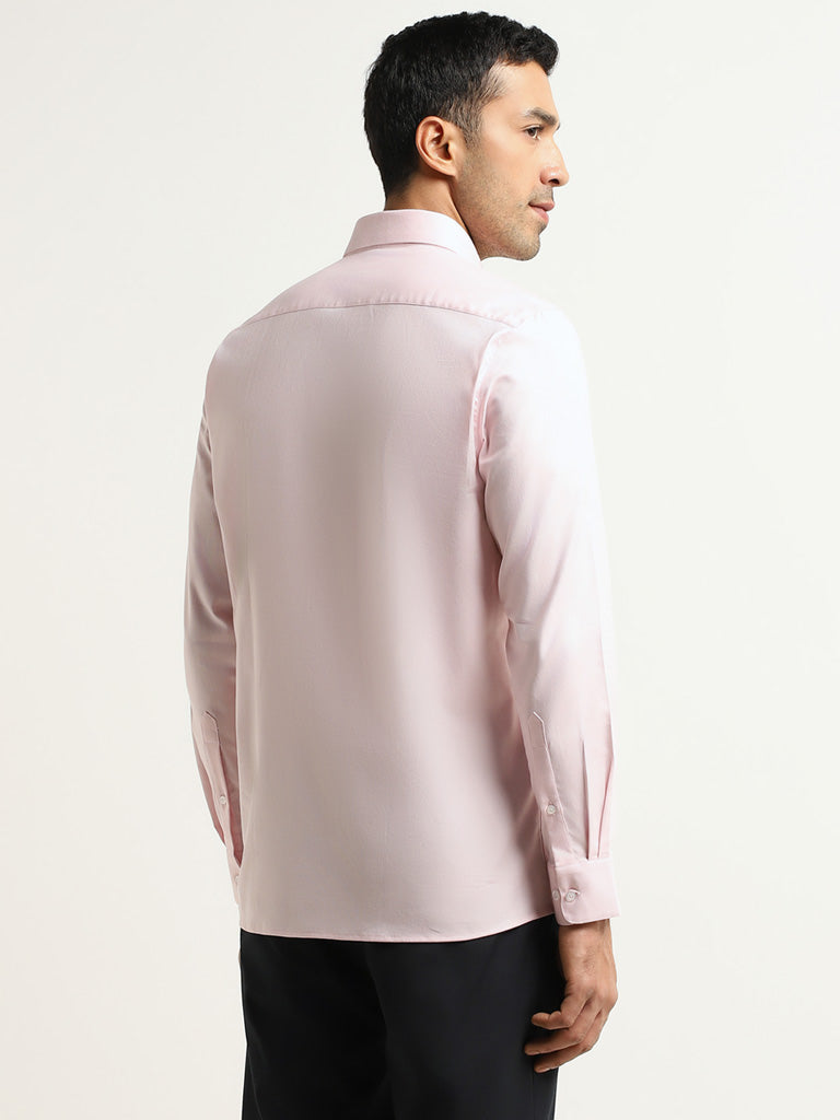 WES Formals Pink Cotton Blend Slim-Fit Shirt