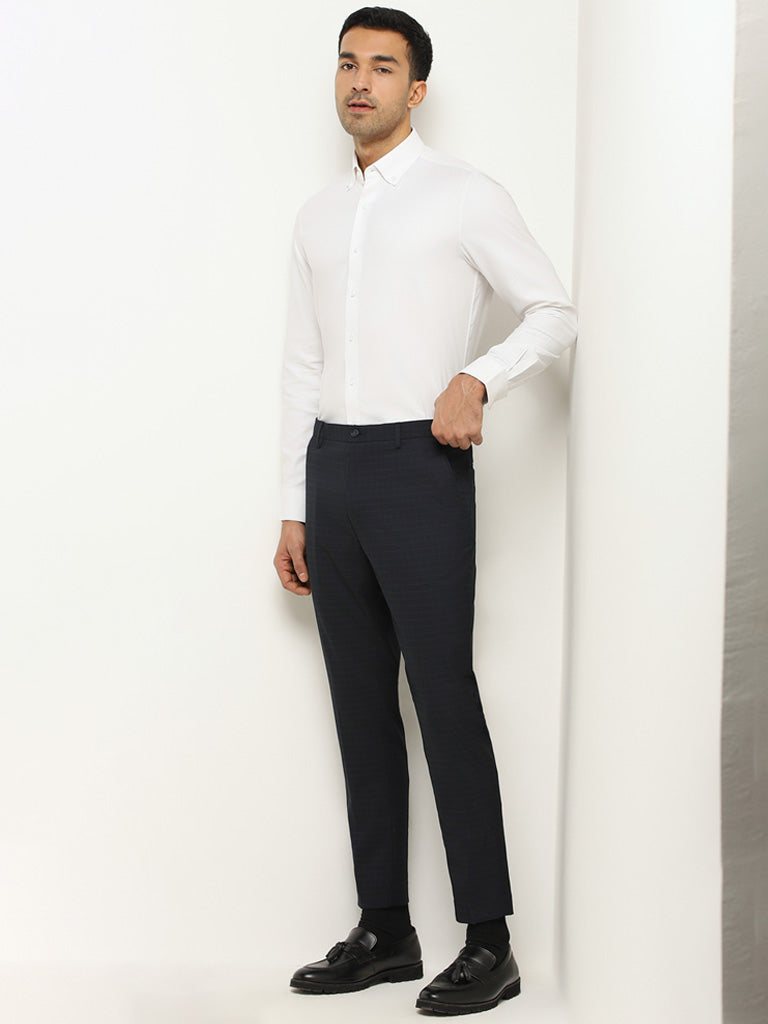 WES Formals White Cotton Blend Slim-Fit Shirt