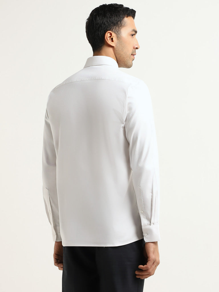 WES Formals White Cotton Blend Slim-Fit Shirt