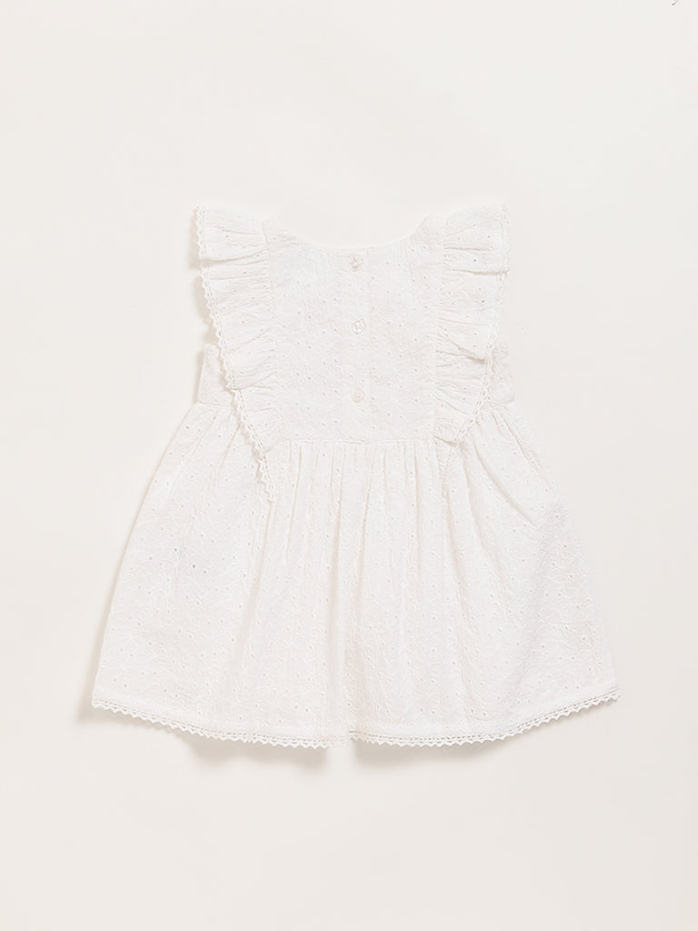 HOP Baby White Flounce-trimmed Cotton Dress