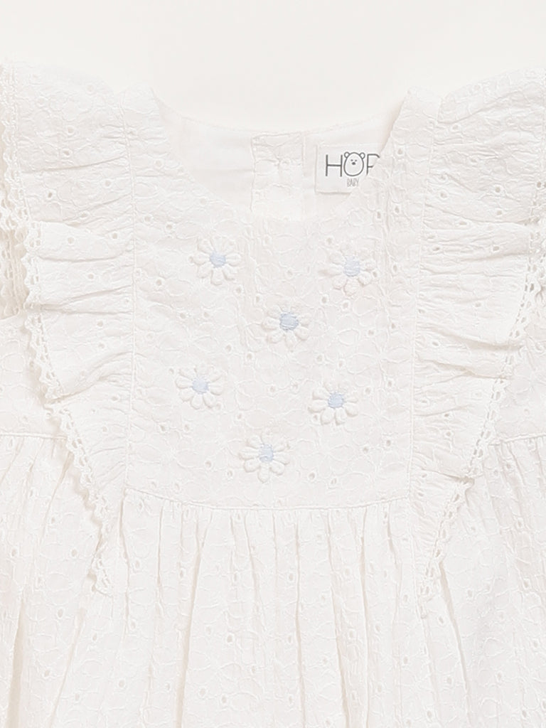 HOP Baby White Flounce-trimmed Cotton Dress