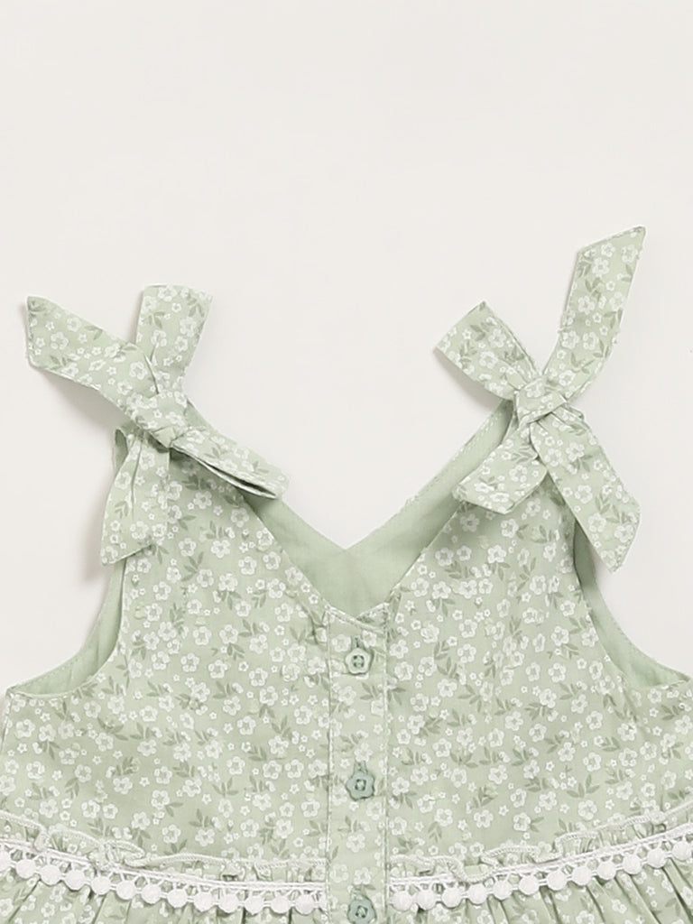 HOP Baby Green Printed Tiered Dress