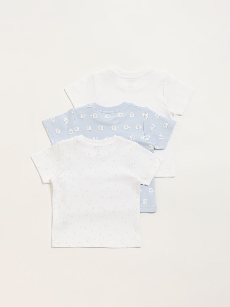 HOP Baby Blue Printed T-Shirt - Pack of 3