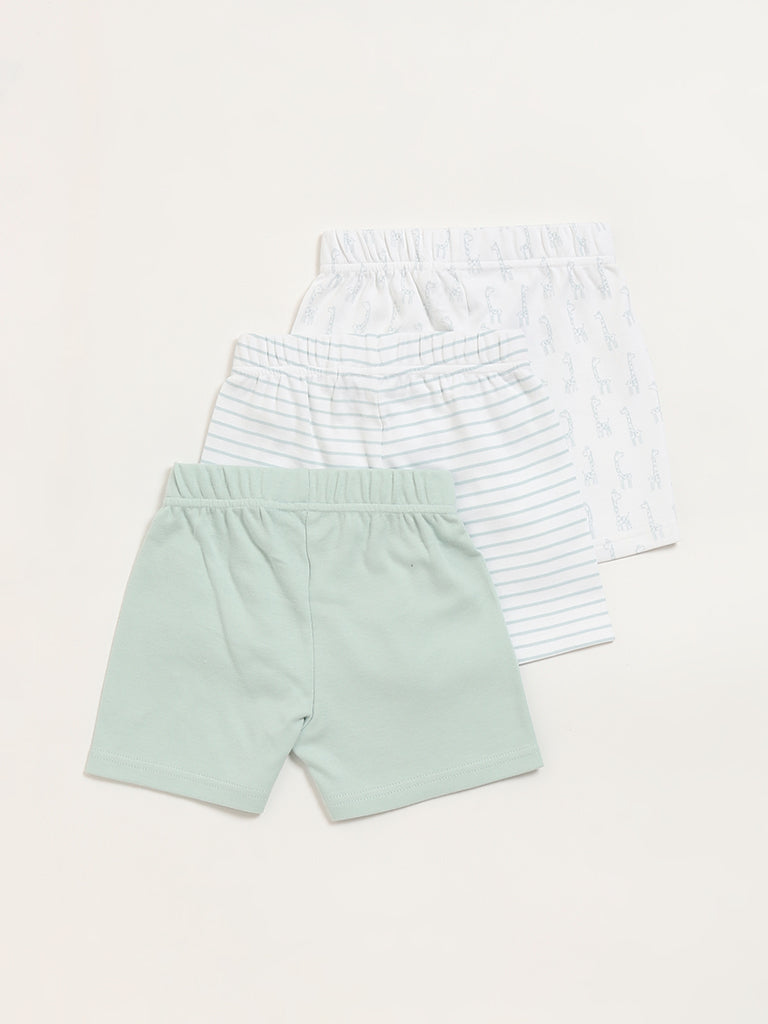 HOP Baby Light Sage Printed Shorts - Pack of 3